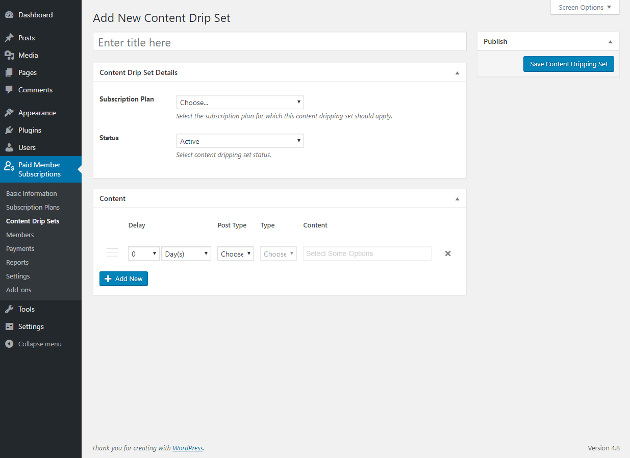 Paid Member Subscriptions Pro - Content Dripping - Settings