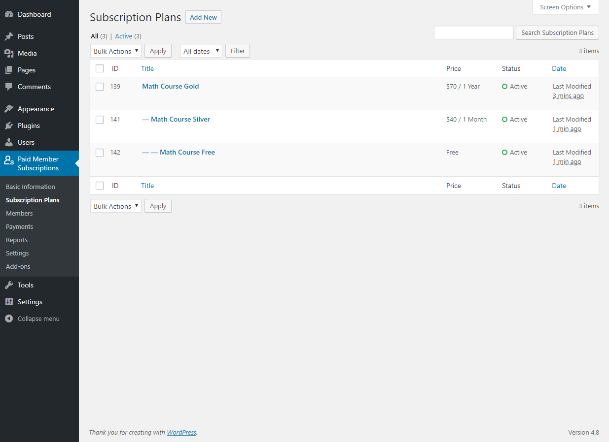 Paid Member Subscriptions Pro - Multiple Subscriptions Per User - Adding Upgrade - Downgrade Subscription Plan