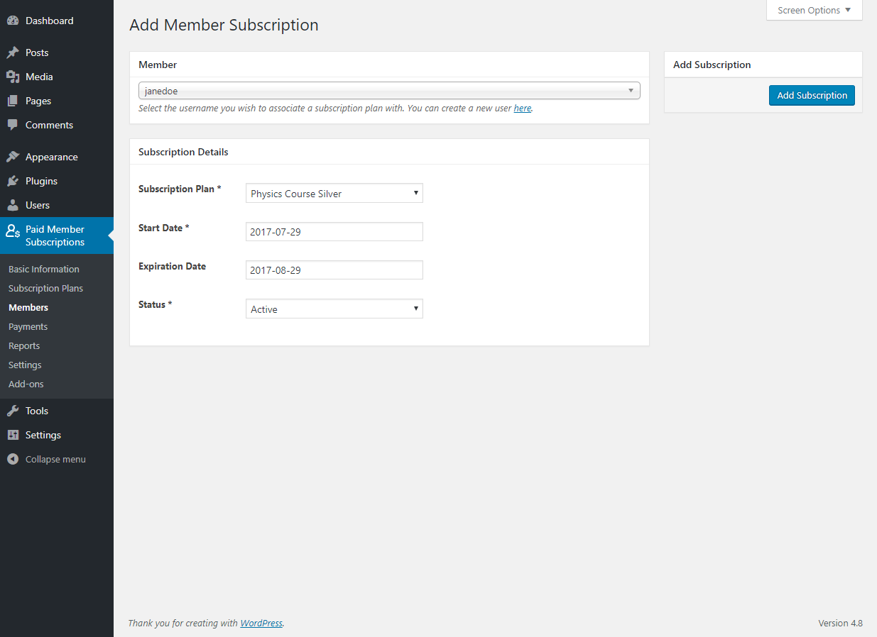 Paid Member Subscriptions Pro - Multiple Subscriptions Per User - Adding a Member