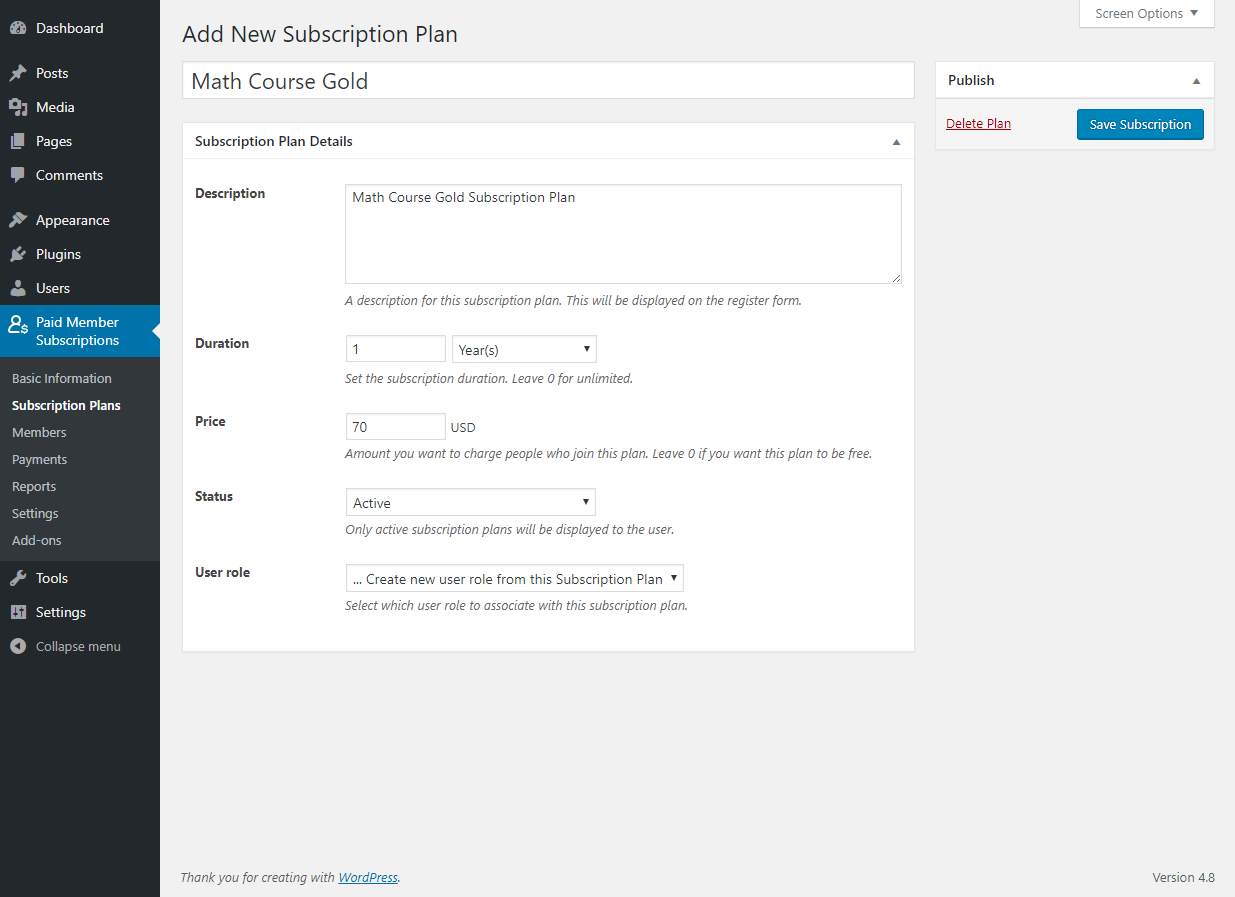 Paid Member Subscriptions Pro - Multiple Subscriptions Per User - Adding a Subscription Plan