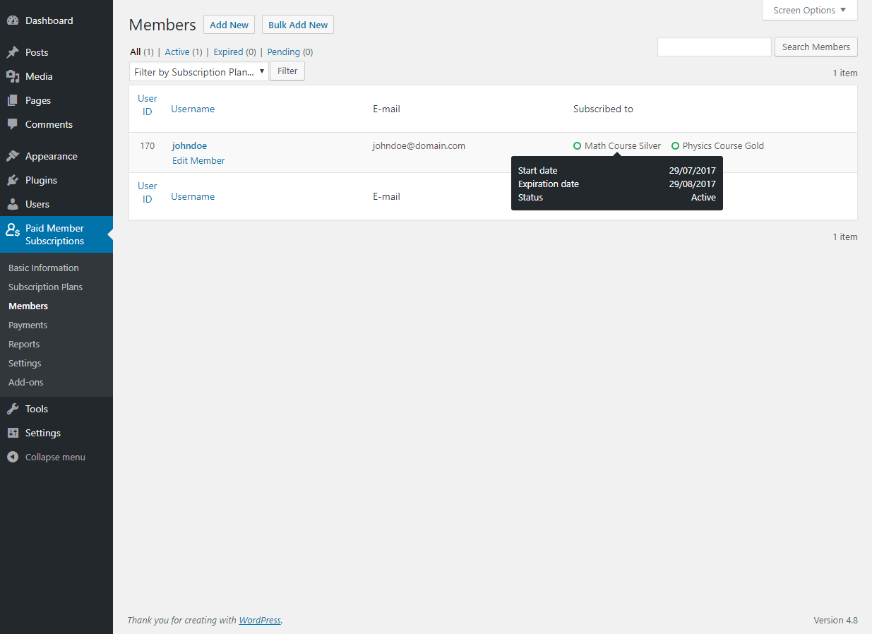 Paid Member Subscriptions Pro - Multiple Subscriptions Per User - Members