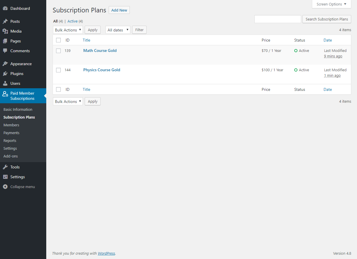 Paid Member Subscriptions Pro - Multiple Subscriptions Per User - Subscription Plans Groups