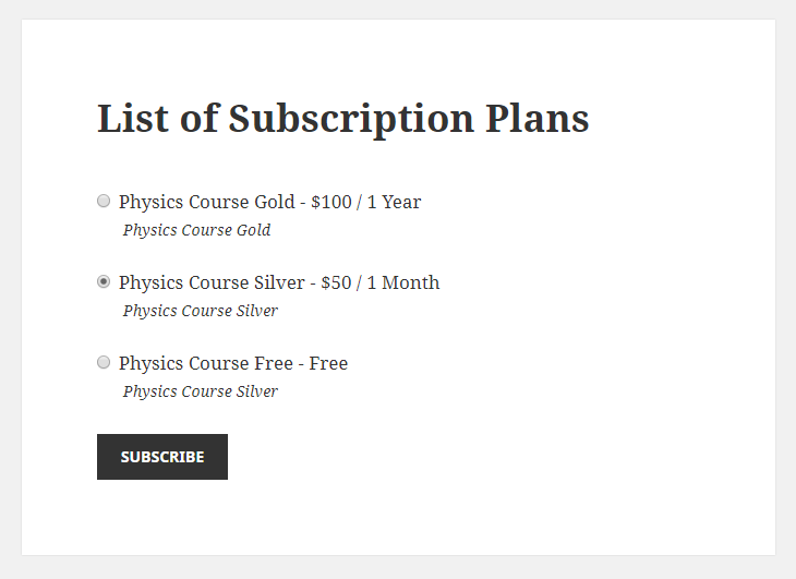Paid Member Subscriptions - Subscription Plans - Mulitple Subscription Plans per User - List of Subscriptoin Plans