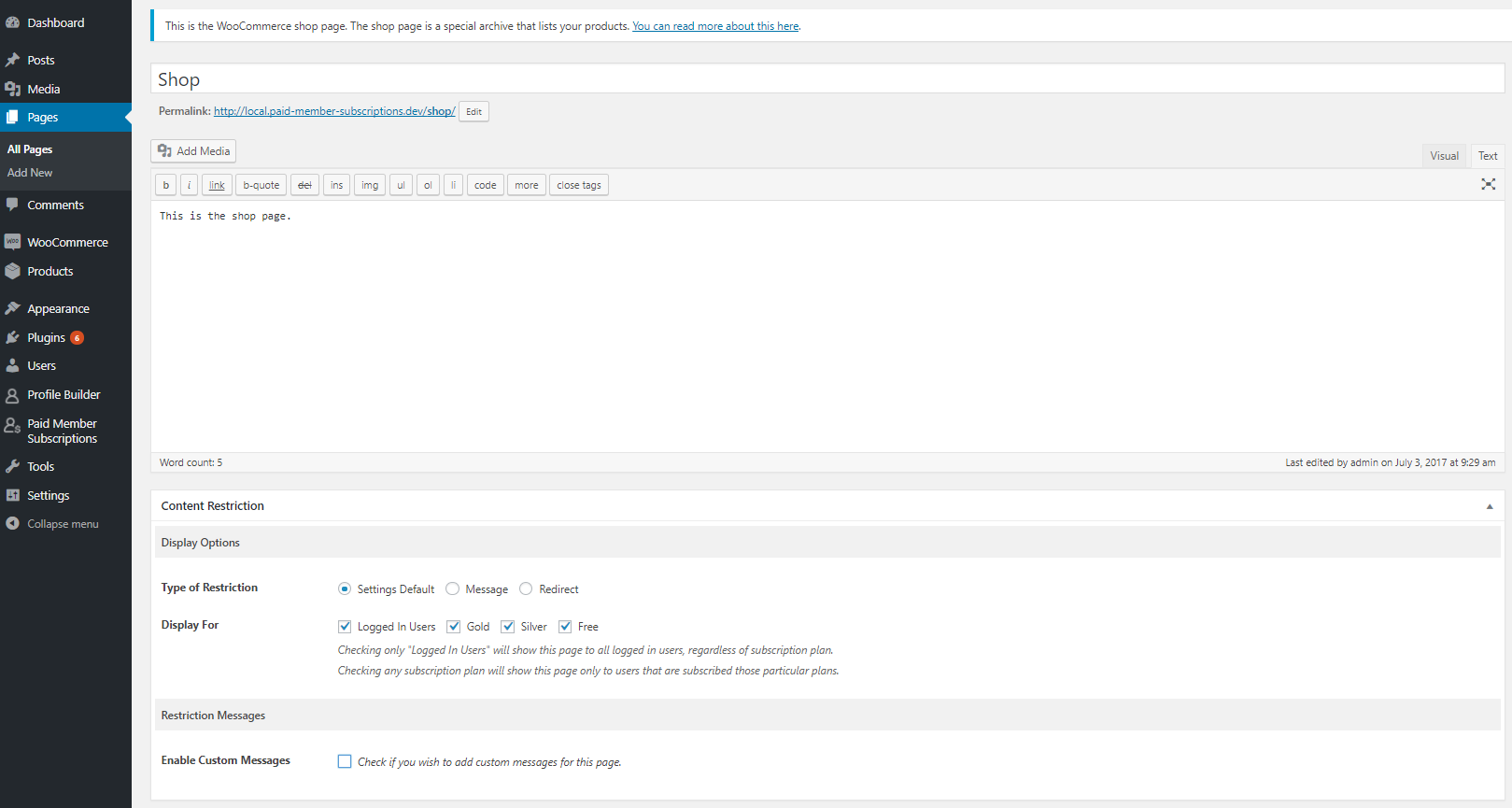 Restrict access to your shop page