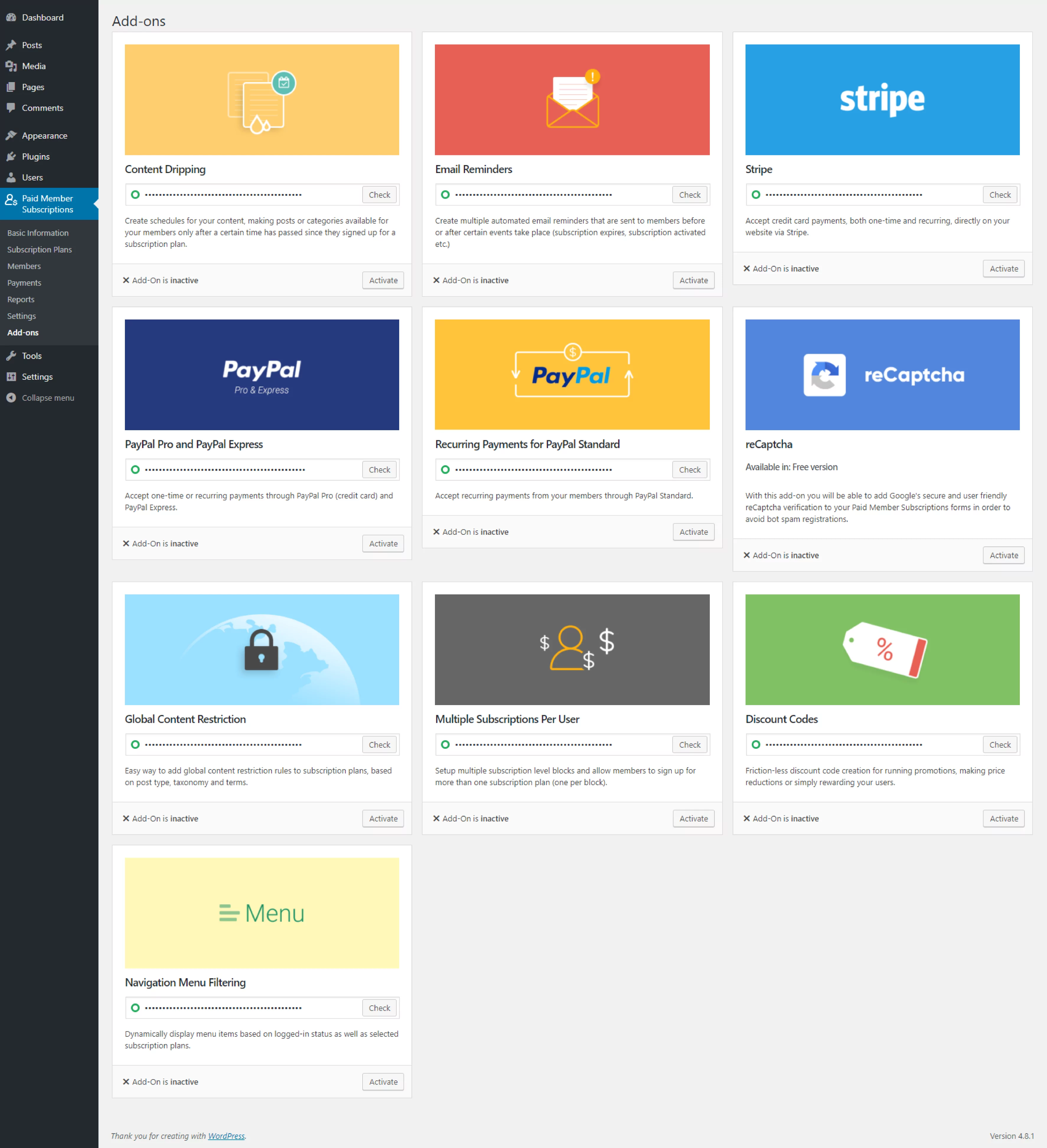 Paid Member Subscriptions Pro - Dashboard Add-ons Documentation