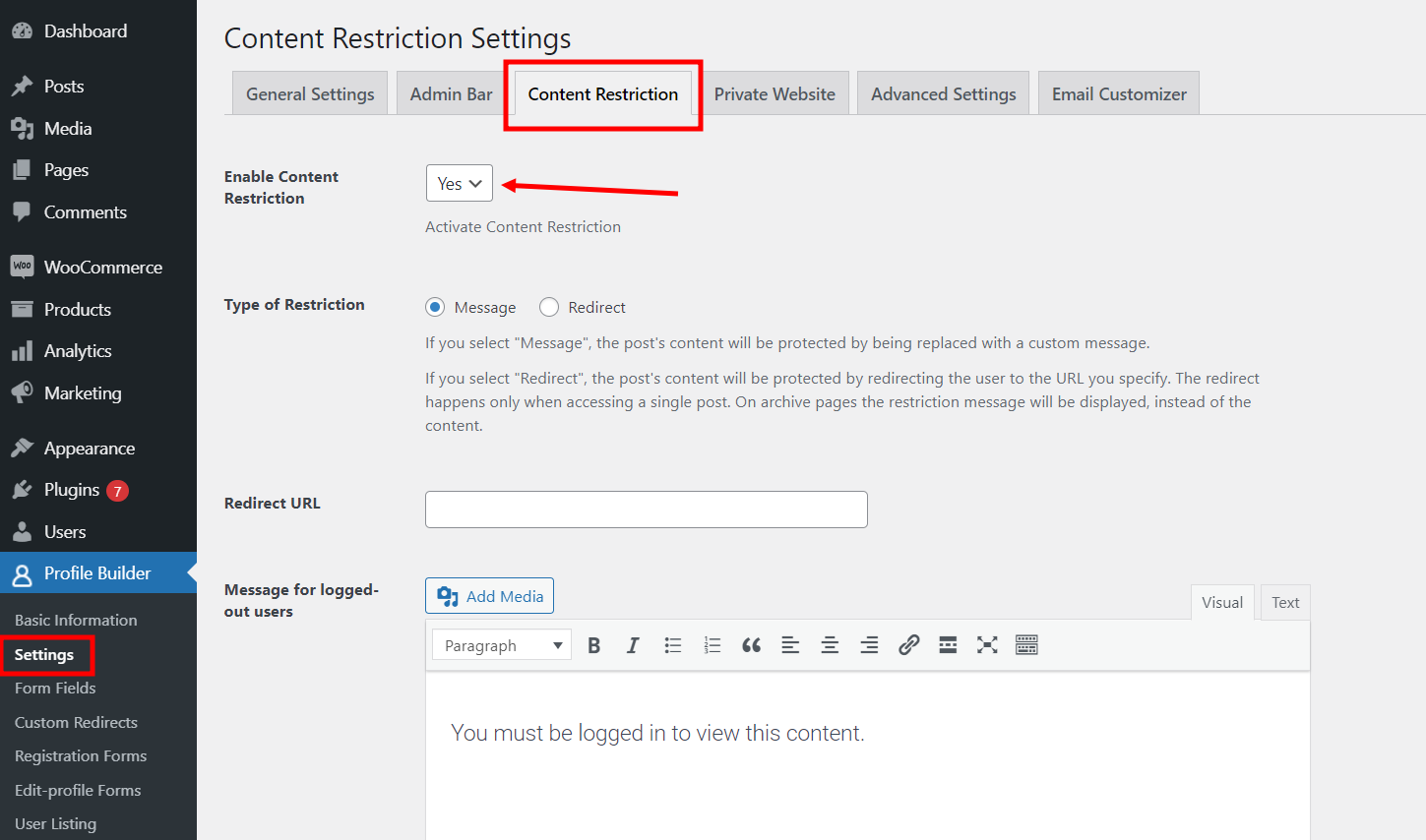 Enabling content restrictions