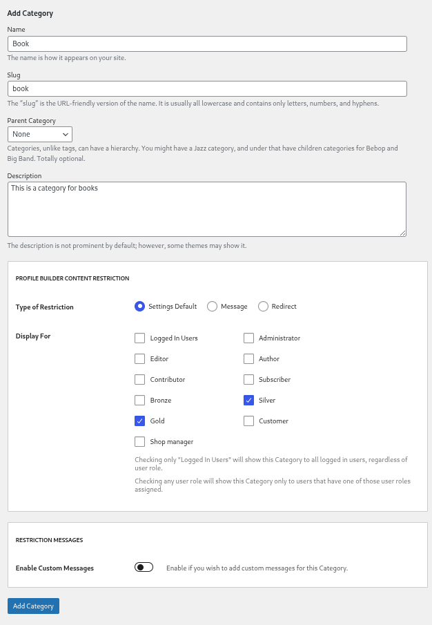 profile builder content restriction taxonomy