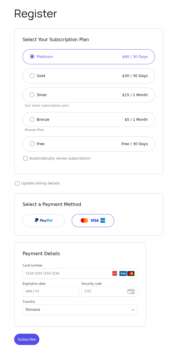 pms show billing details checkbox for logged in users