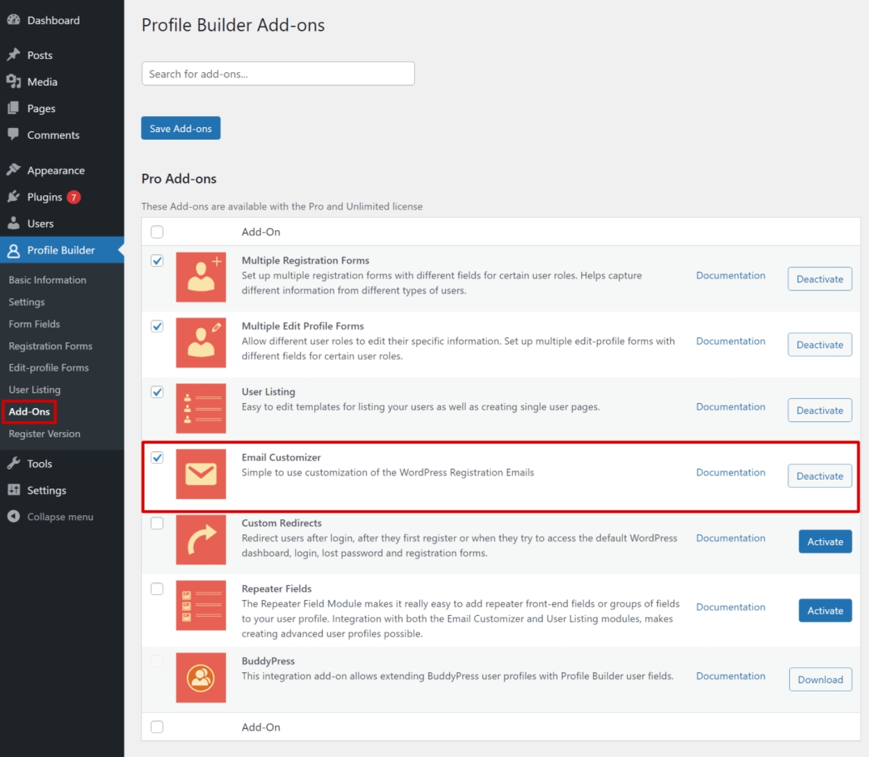 Enable admin customizer 