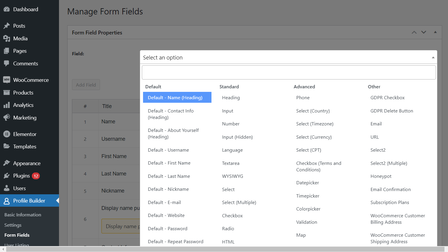 All Form Fields Section