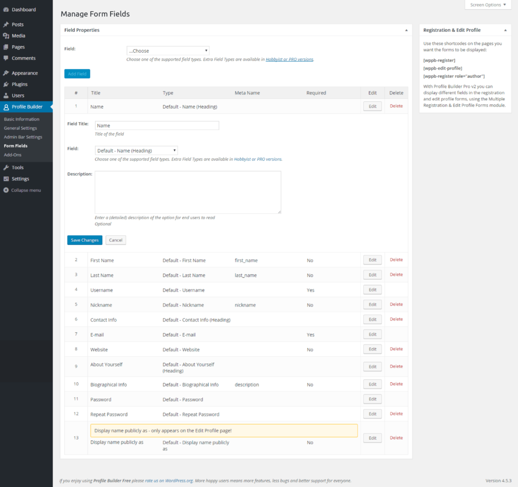 Default - Name (Heading) Field - Cozmoslabs