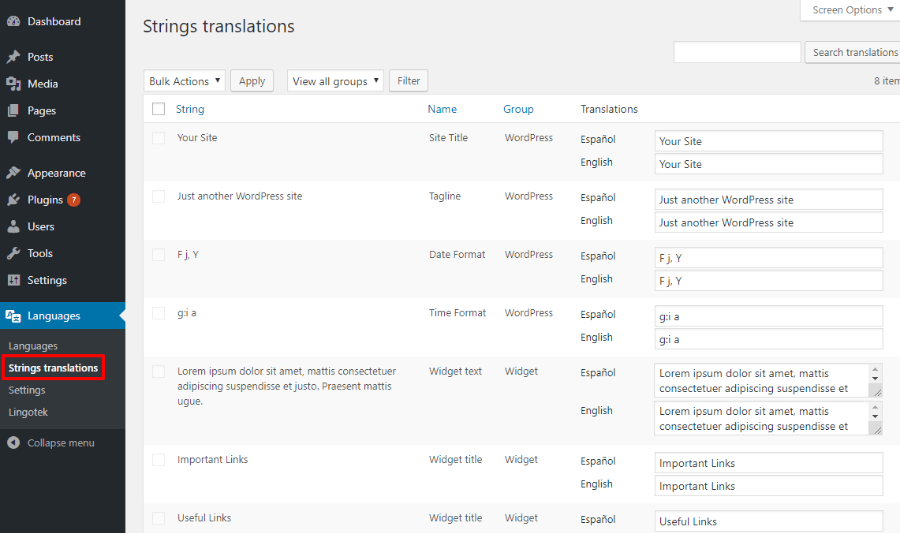 Polylang string translation