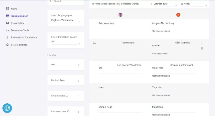 Weglot translation interface