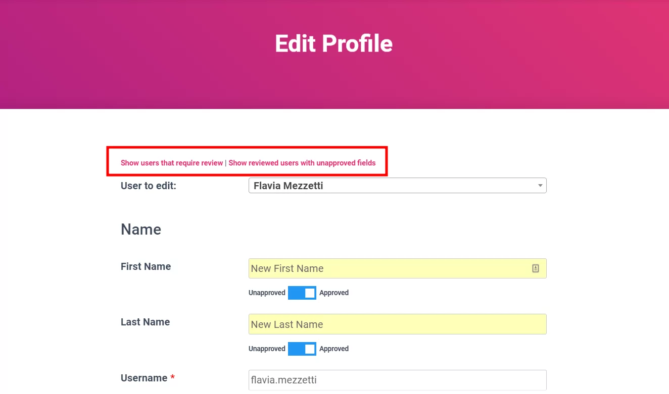 Administrator controls for approving fields