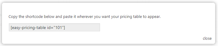 Pricing Table Shortcode