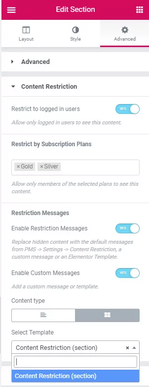 Elementor membership site - content restriction