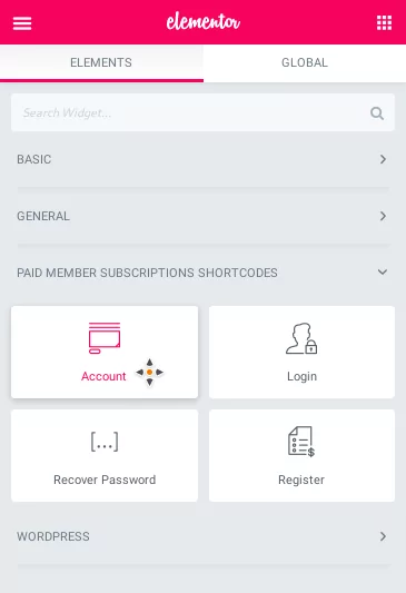 Paid Member Subscriptions register login forms in Elementor