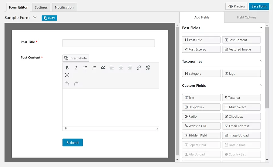 frontend post form