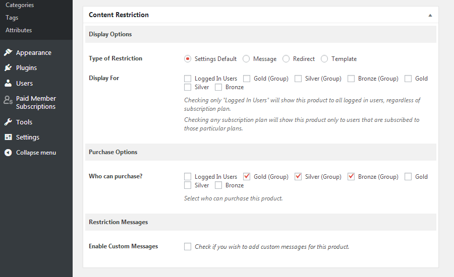 Paid Member Subscriptions - Content Restriction Selection