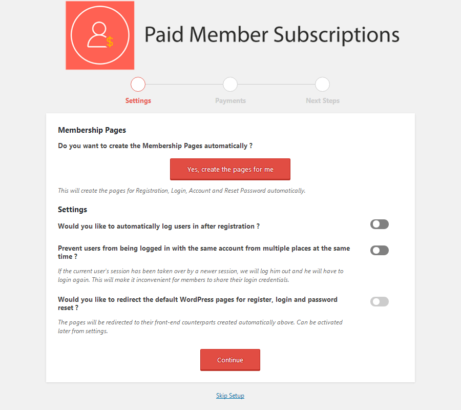 Paid Member Subscriptions - Setup Wizard