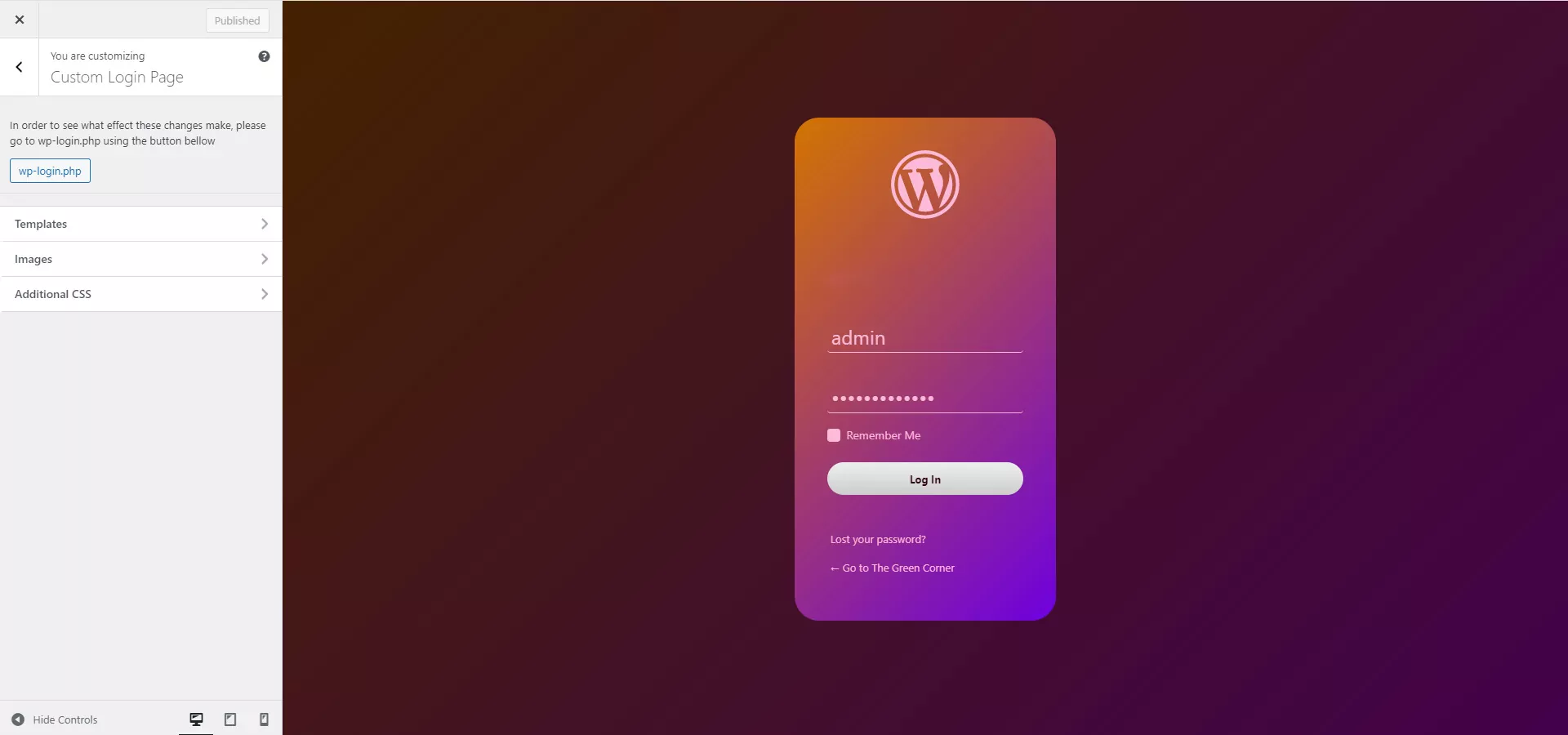 Custom Login Page Template