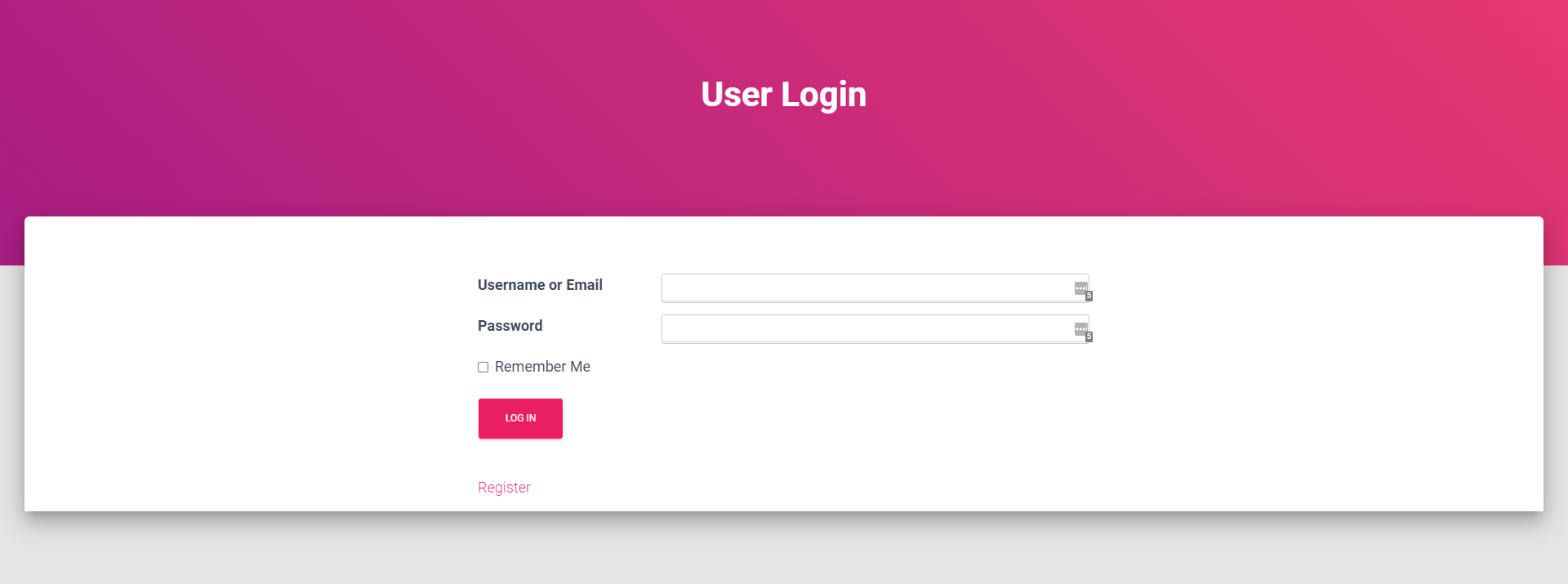Preview of User Login Page