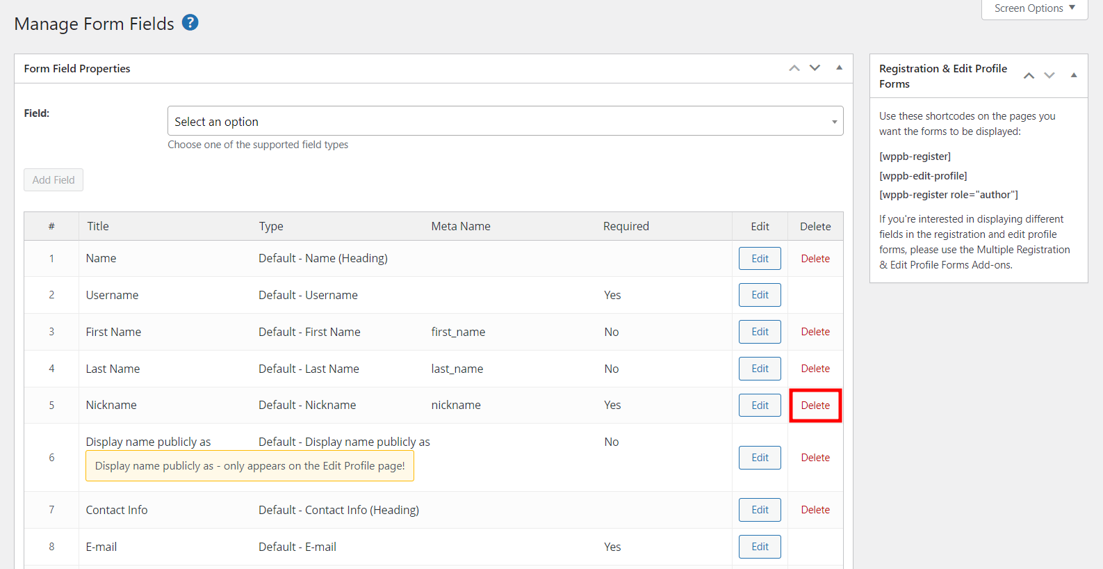 Remove Profile Builder Pro field