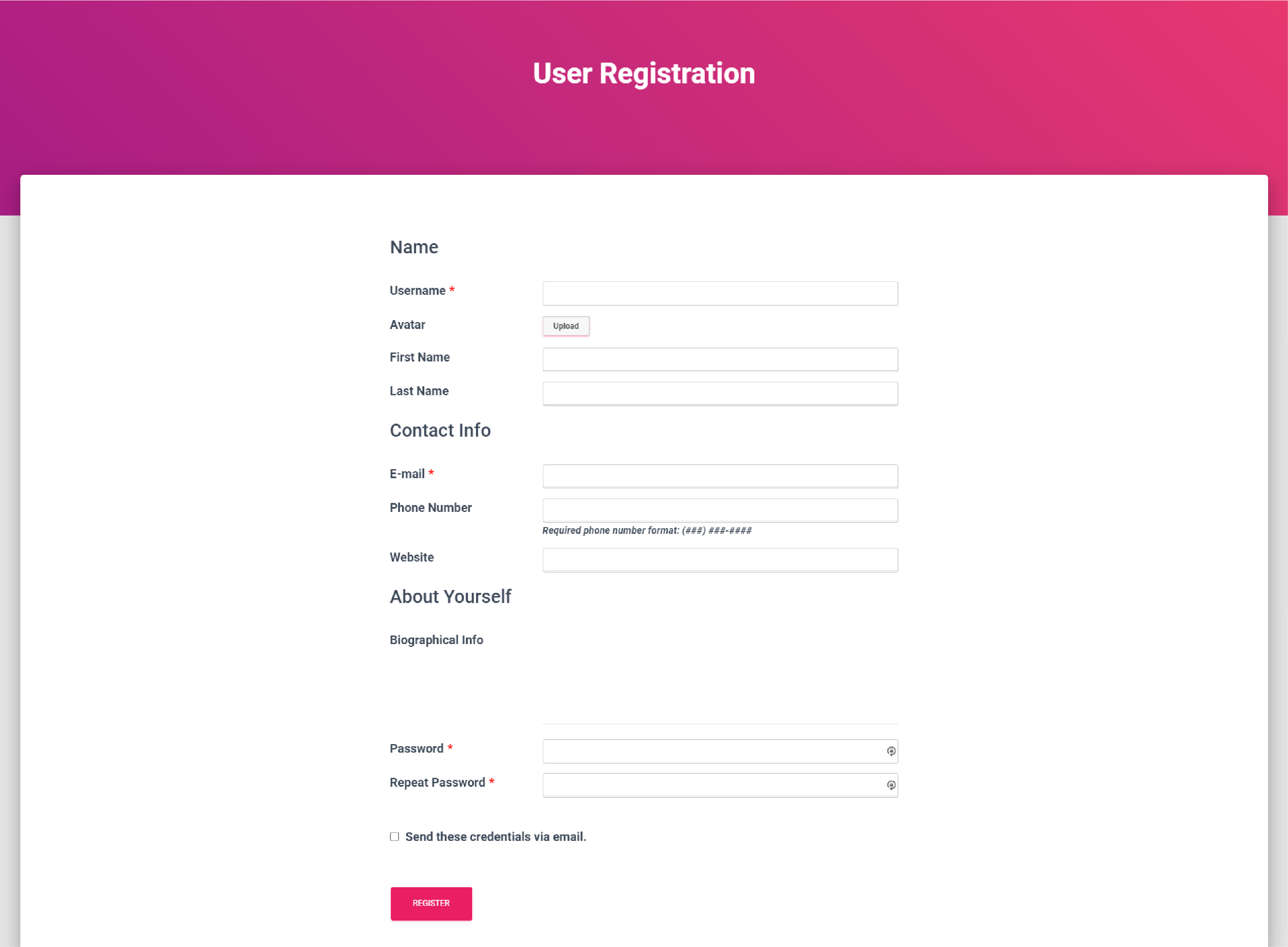 Preview of Updated User Registration Page
