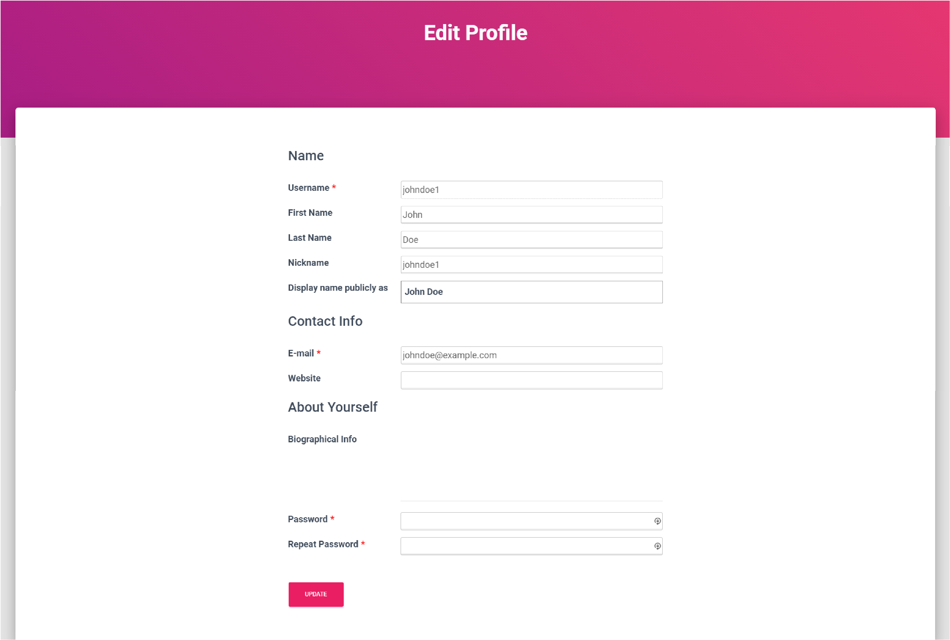 Preview of WordPress User Profile Page