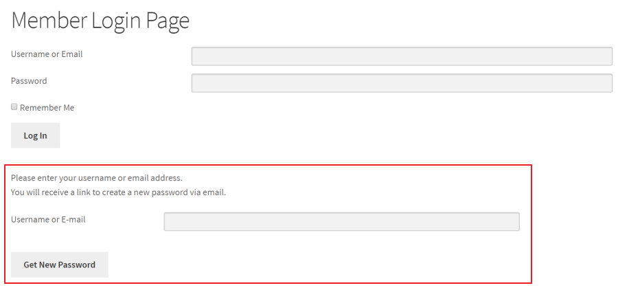 Preview of the front-end recover password screen