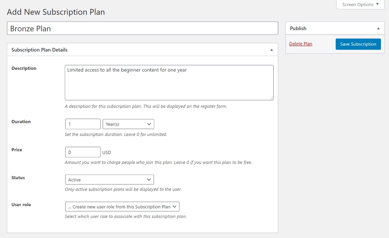 Create a membership level