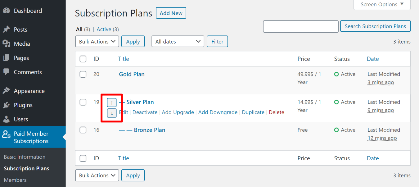 Change order of plans