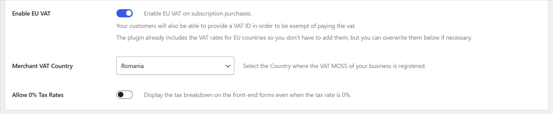 EU VAT realted settings