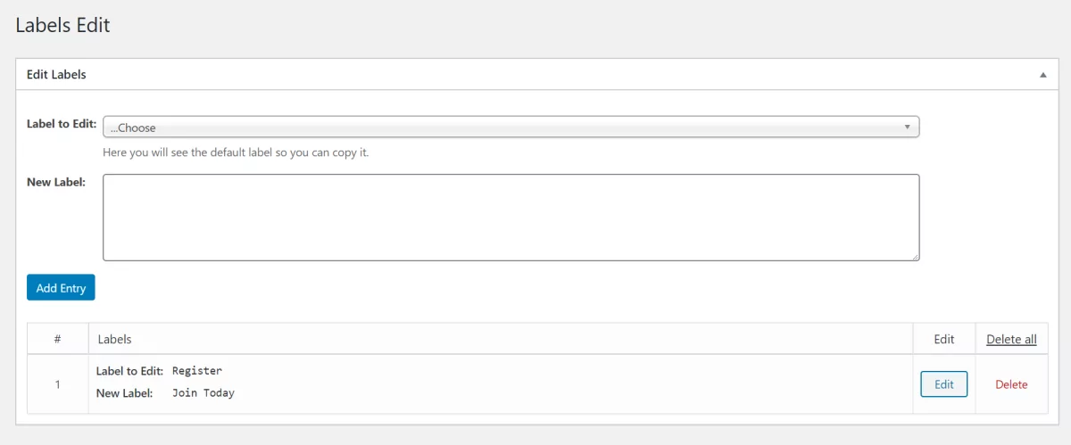 Labels Edit add-on settings