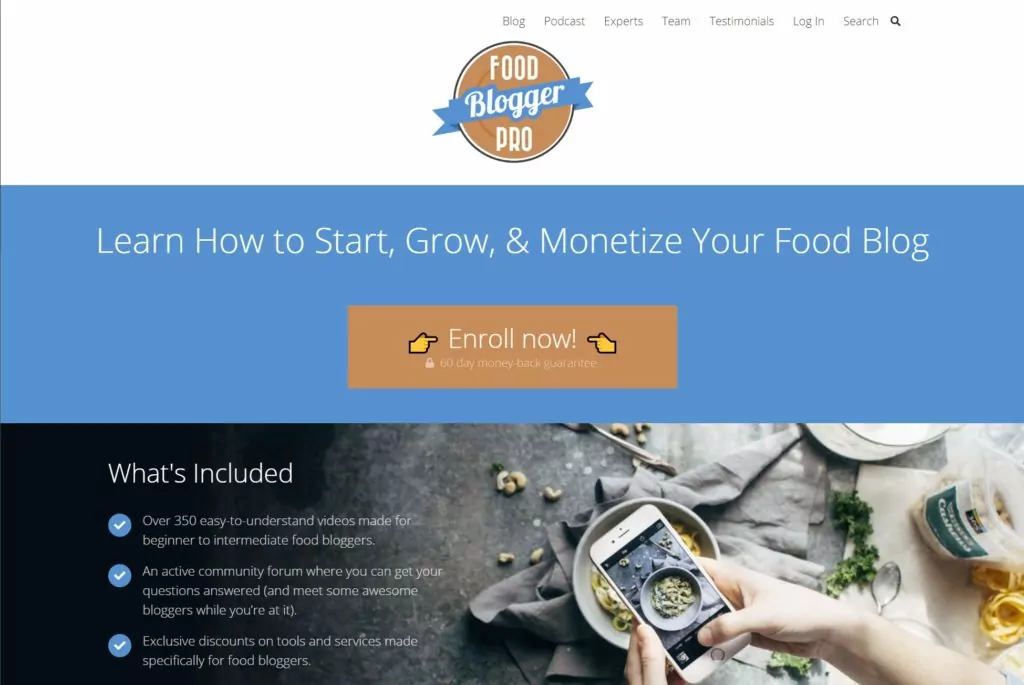 Membership Website Example: Food Blogger Pro - successful membership website for food bloggers