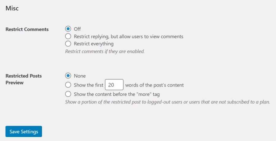 Misc settings in Paid Member Subscriptions