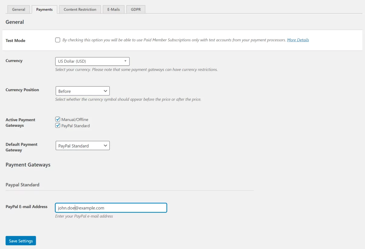 Paid Member Subscriptions payment options