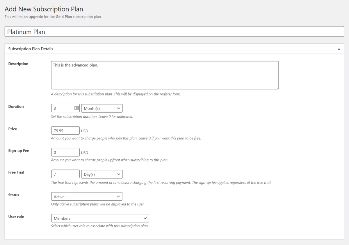 Membership plan platinum