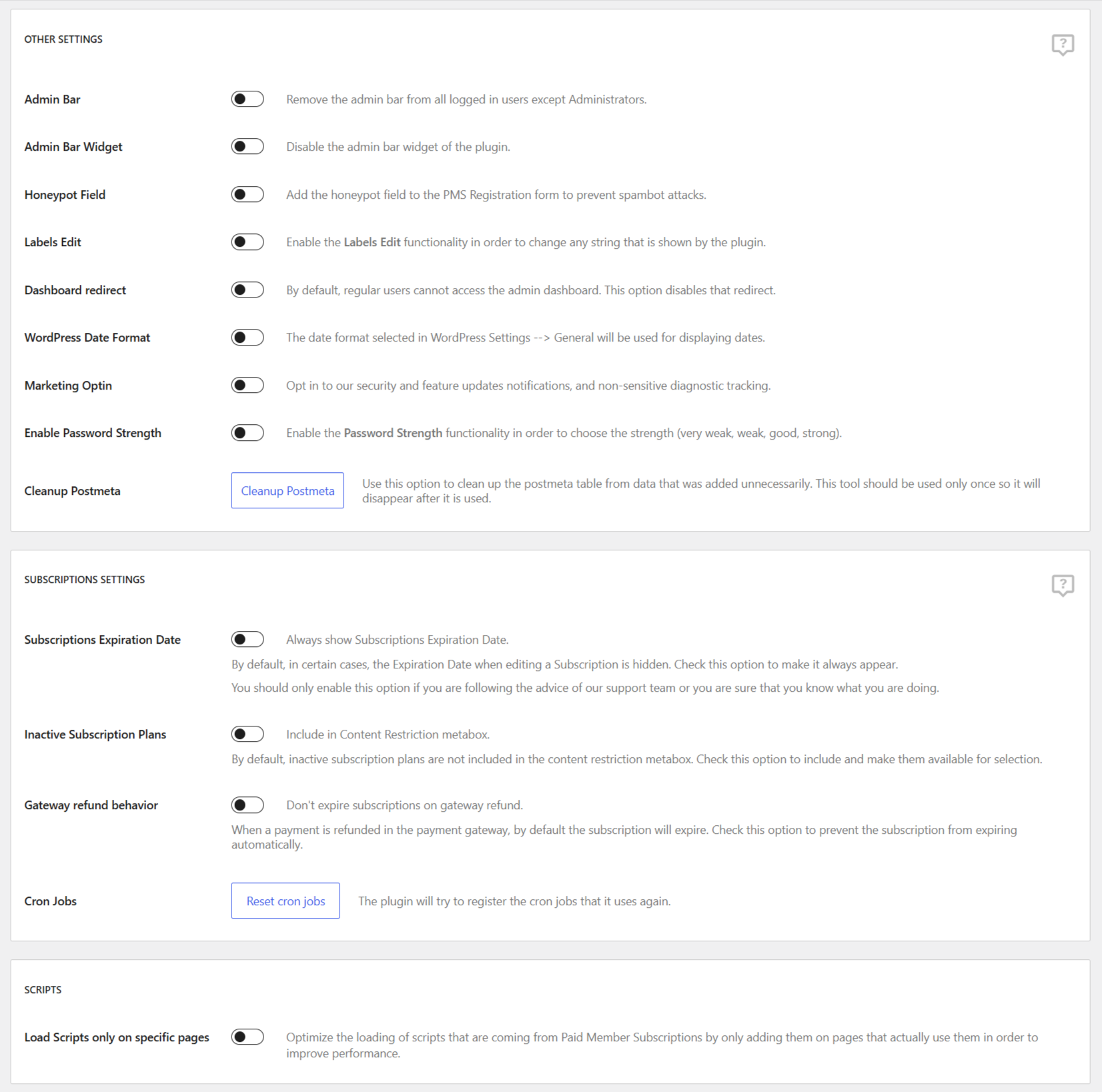 The Others settings from the Misc tab being displayed
