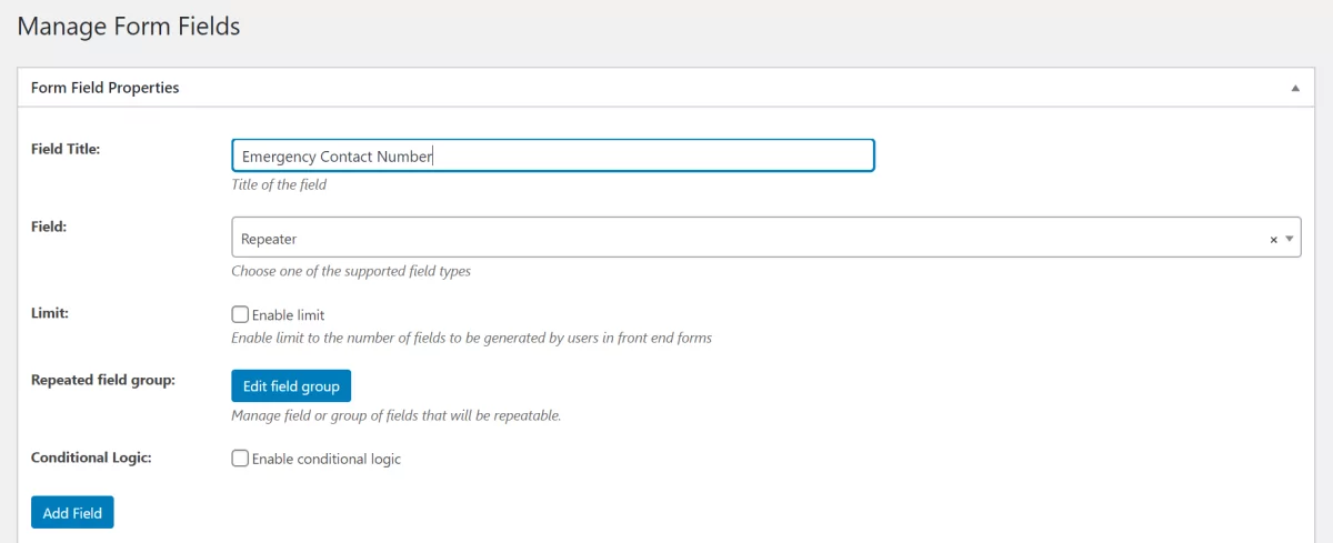 Add repeater field to custom WordPress registration form