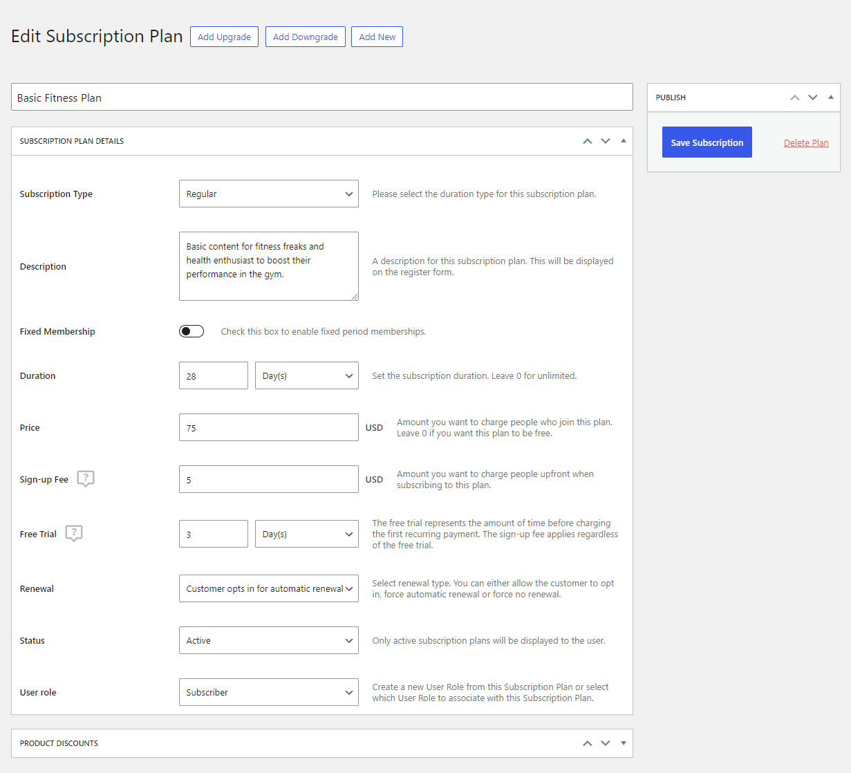 Basic subscription plan