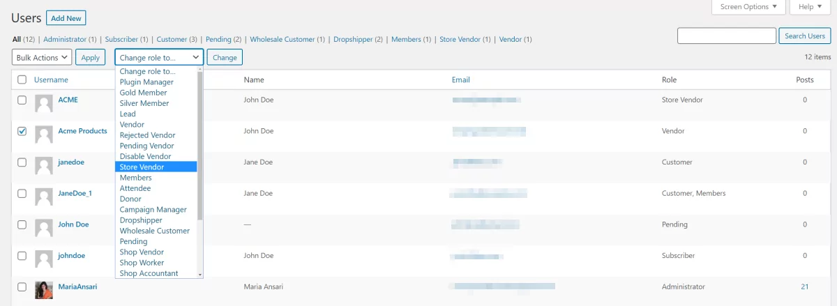 Change user roles