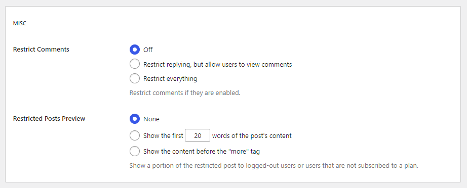 Misc settings in Paid Member Subscriptions