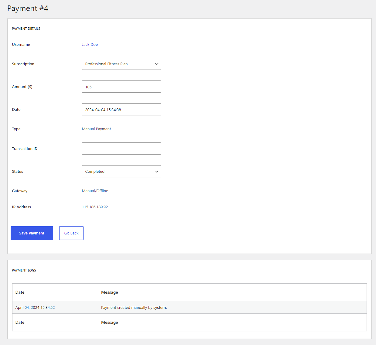 View details for failed payments