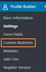 WordPress Profile Builder plugin custom redirects