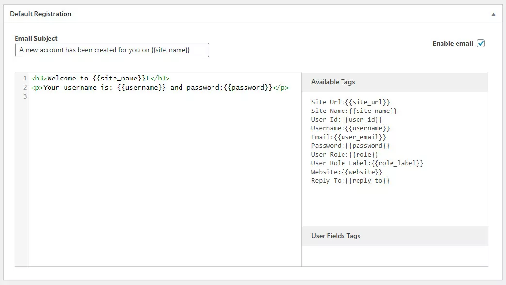 Customize WordPress emails using WordPress Profile Builder plugin default new user registration settings 