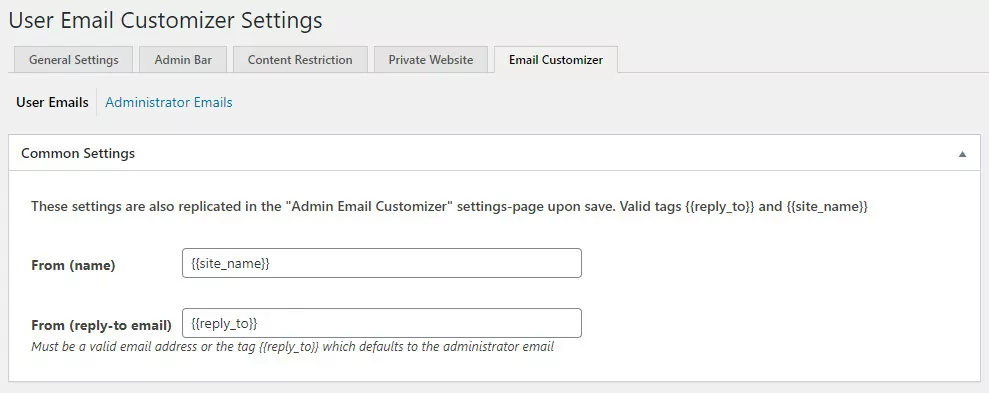 WordPress Profile Builder plugin - user email customizer settings