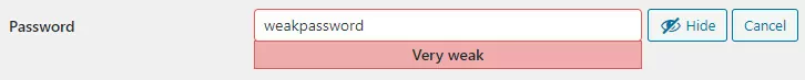 WordPress weak password warning