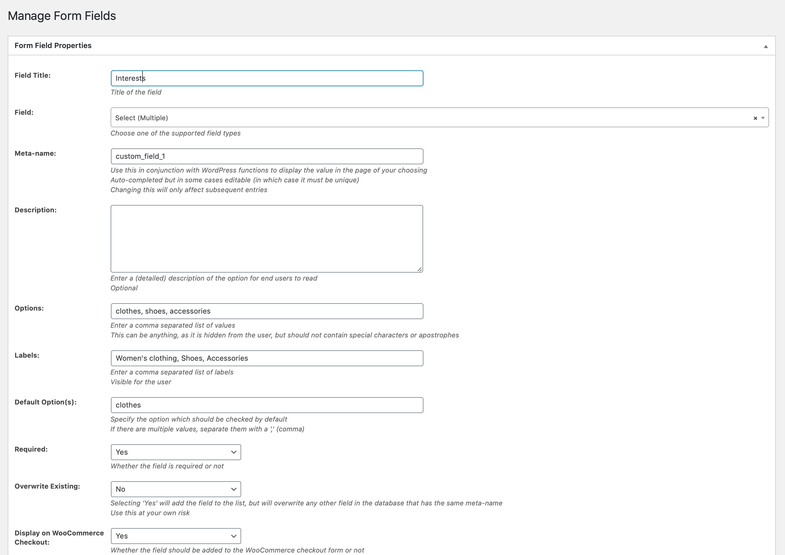 Creating the select box field