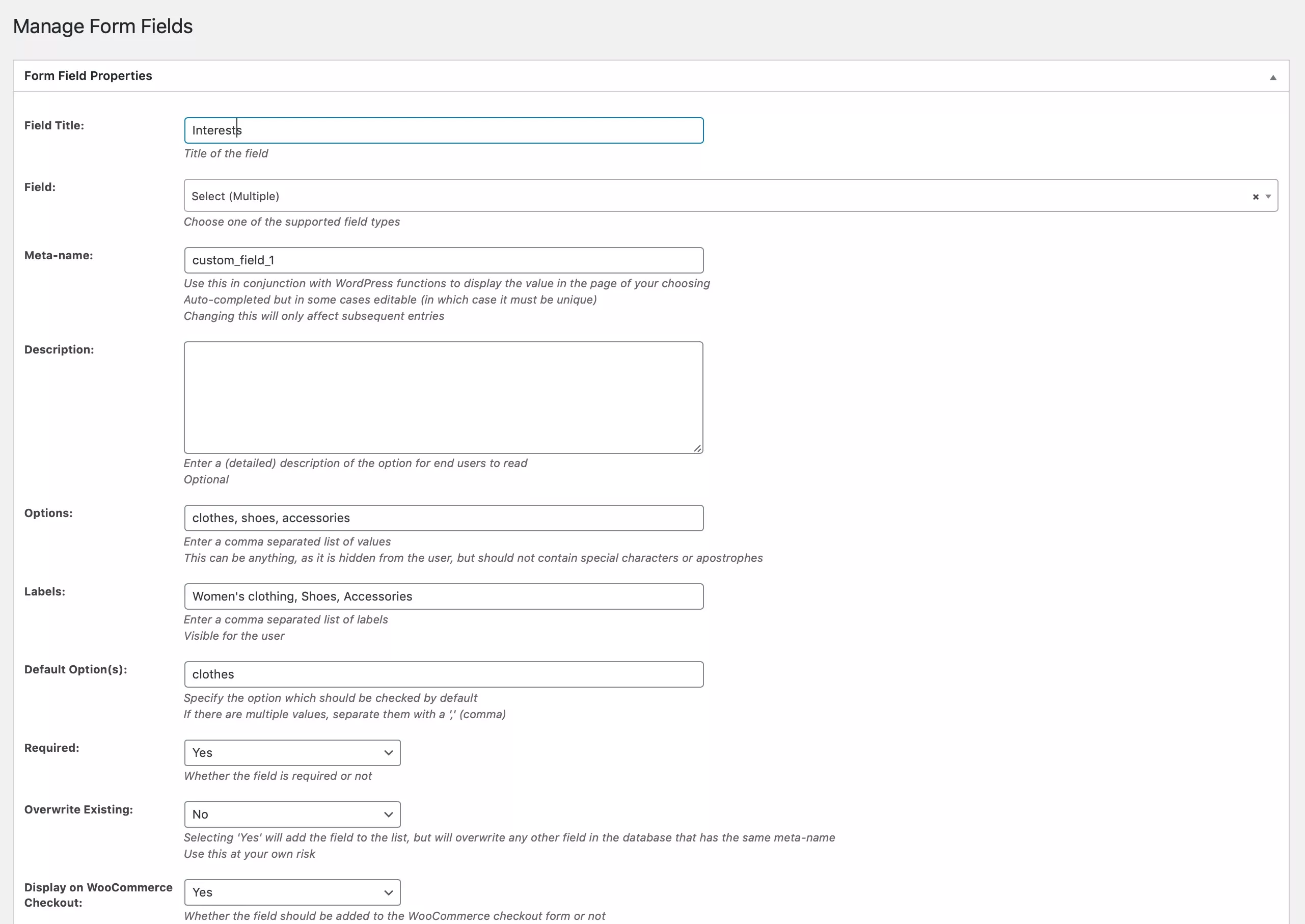 Creating the select box field